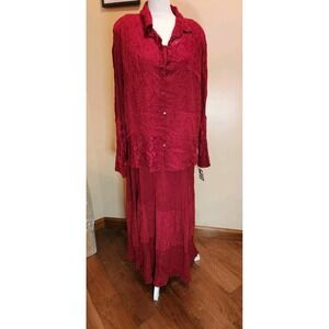 Vtg Lola P Maxi Crinkle Dress Burgundy Lace Overlay Whimsigoth Fairy Vampy 1X 2X